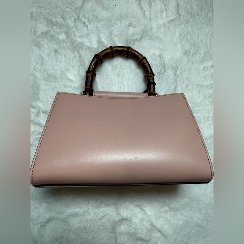 Gucci Blush Pink Leather Bag with Red and navy Strap-with bamboo handle - Picture 3 of 16